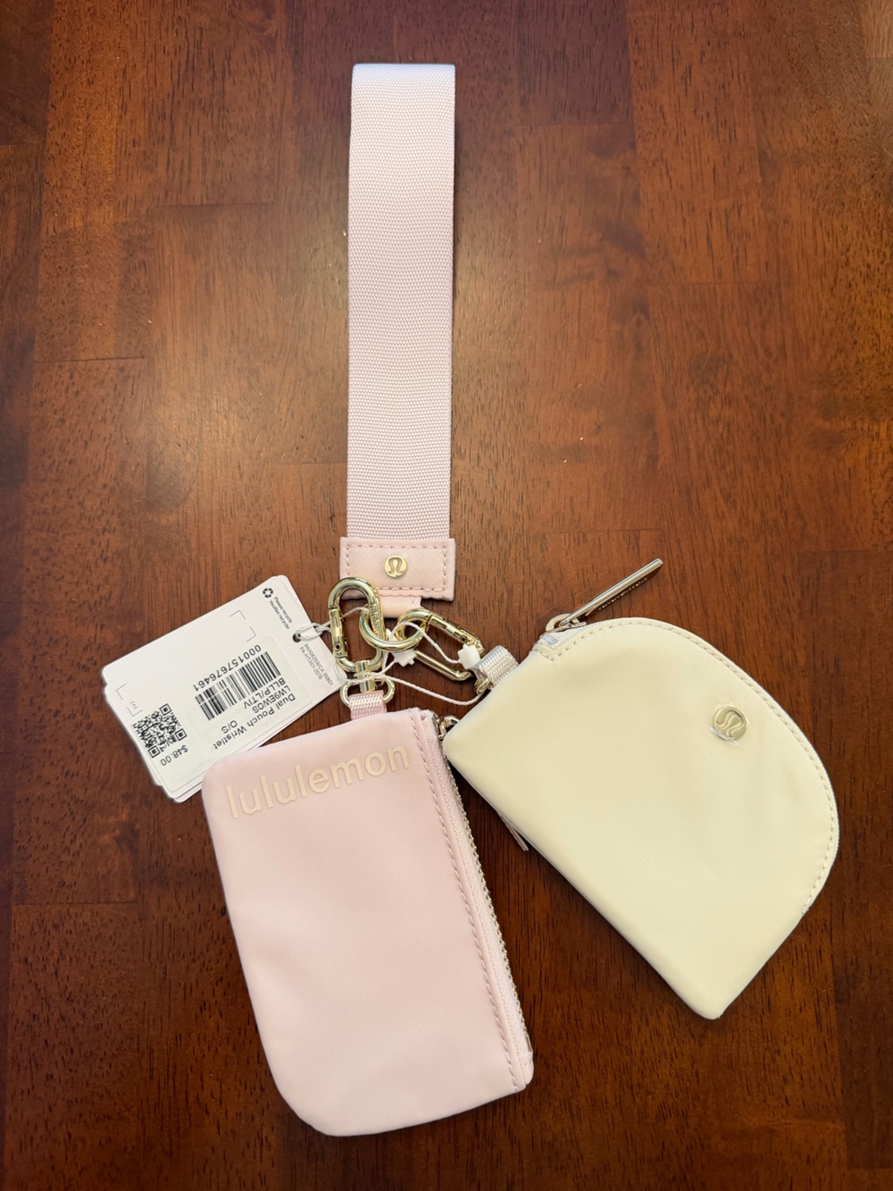 NWT lululemon athletica Pink Strap Wallet wristlet with Cream Coin Pouch